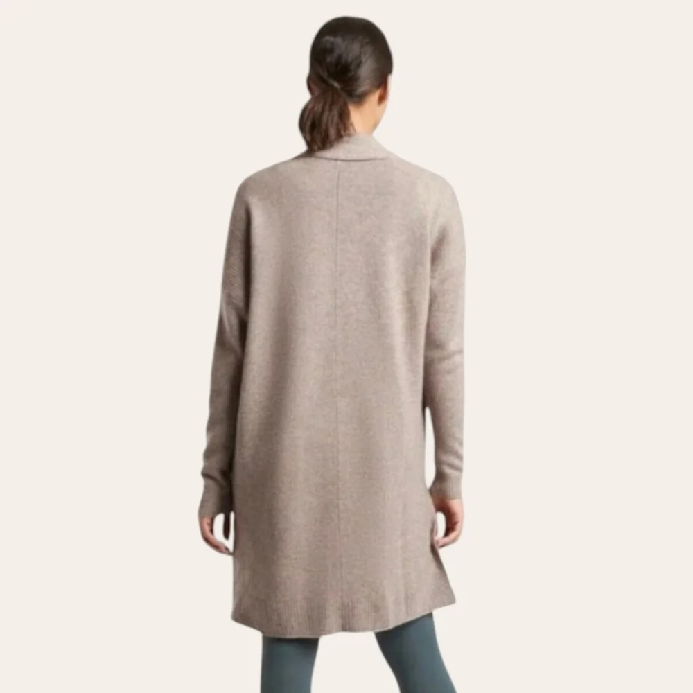 Athleta Cashmere Wool Blend Oversized Side Slit Open Front Cardigan Taupe sz S